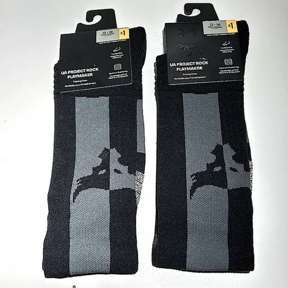 Under Armour Crew Socks UA Playmaker Project Rock 1362703 Black Gray 12-16 NWT - Picture 2 of 5